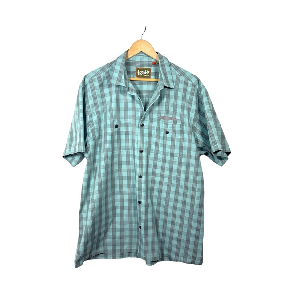 NWOT Howler Bros Men’s Short Sleeve Plaid Button Down Aqua/Grey Size XL